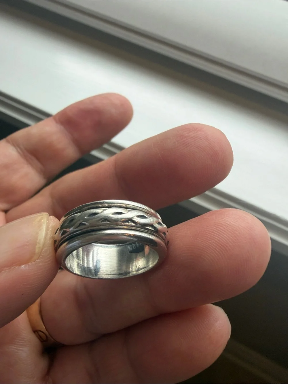 Sterling Silver Men's Spinner Ring with Braided Detail - Silver